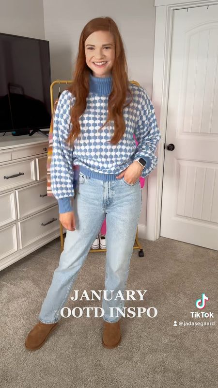 Blue and white preppy turtle neck sweater from SHEIN with Abercrombie 90s style jeans and Uggs ultra mini boots 

#LTKSeasonal #LTKunder50 #LTKunder100