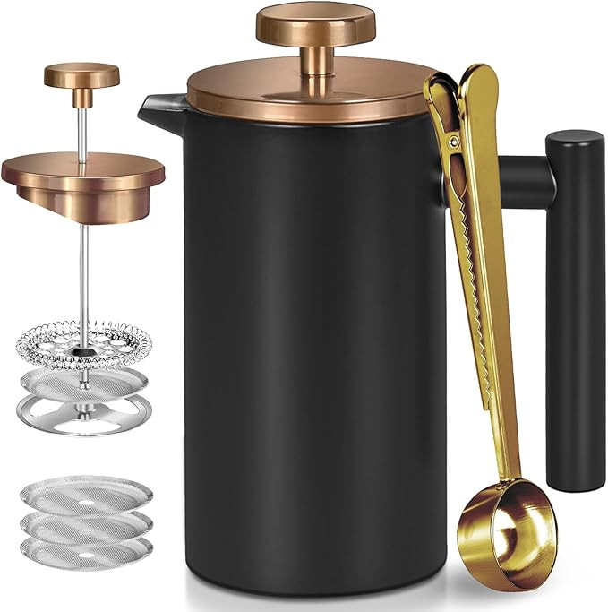 Black Stainless Steel French Press Coffee Maker, Double Wall Insulated French Press,for Coffee&Te... | Amazon (US)