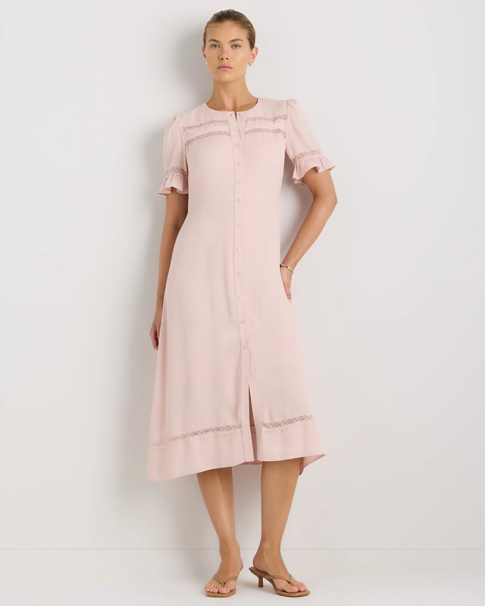 Lightweight Crepe Lace Inset Midi Dress | Quince