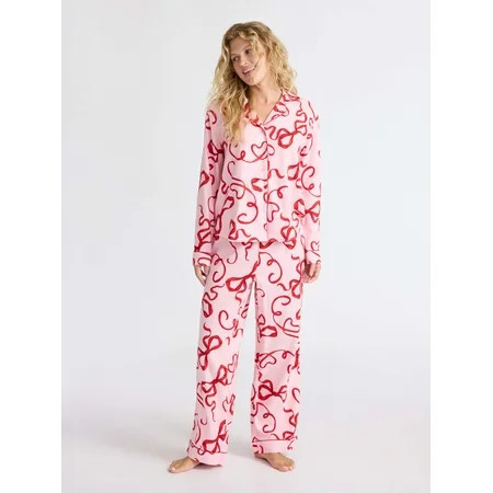 Joyspun Women's Long Sleeve Flannel Sleep Top and Pants Pajama Set, 2-Piece, Sizes XS-3X | Walmart (US)
