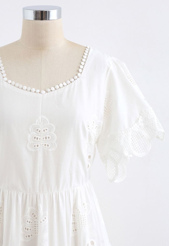 Sweetheart Neck Embroidered Eyelet Cotton Dress | Chicwish