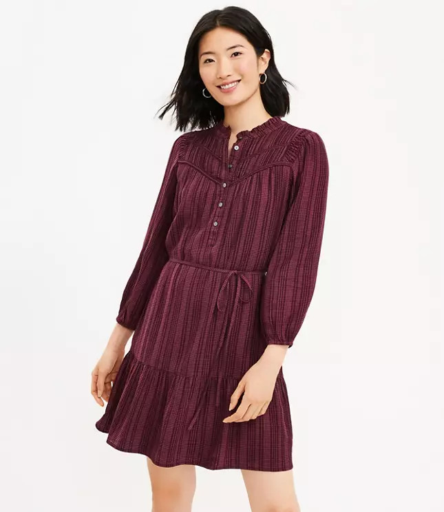 Pleated Button Drop Waist Dress | LOFT