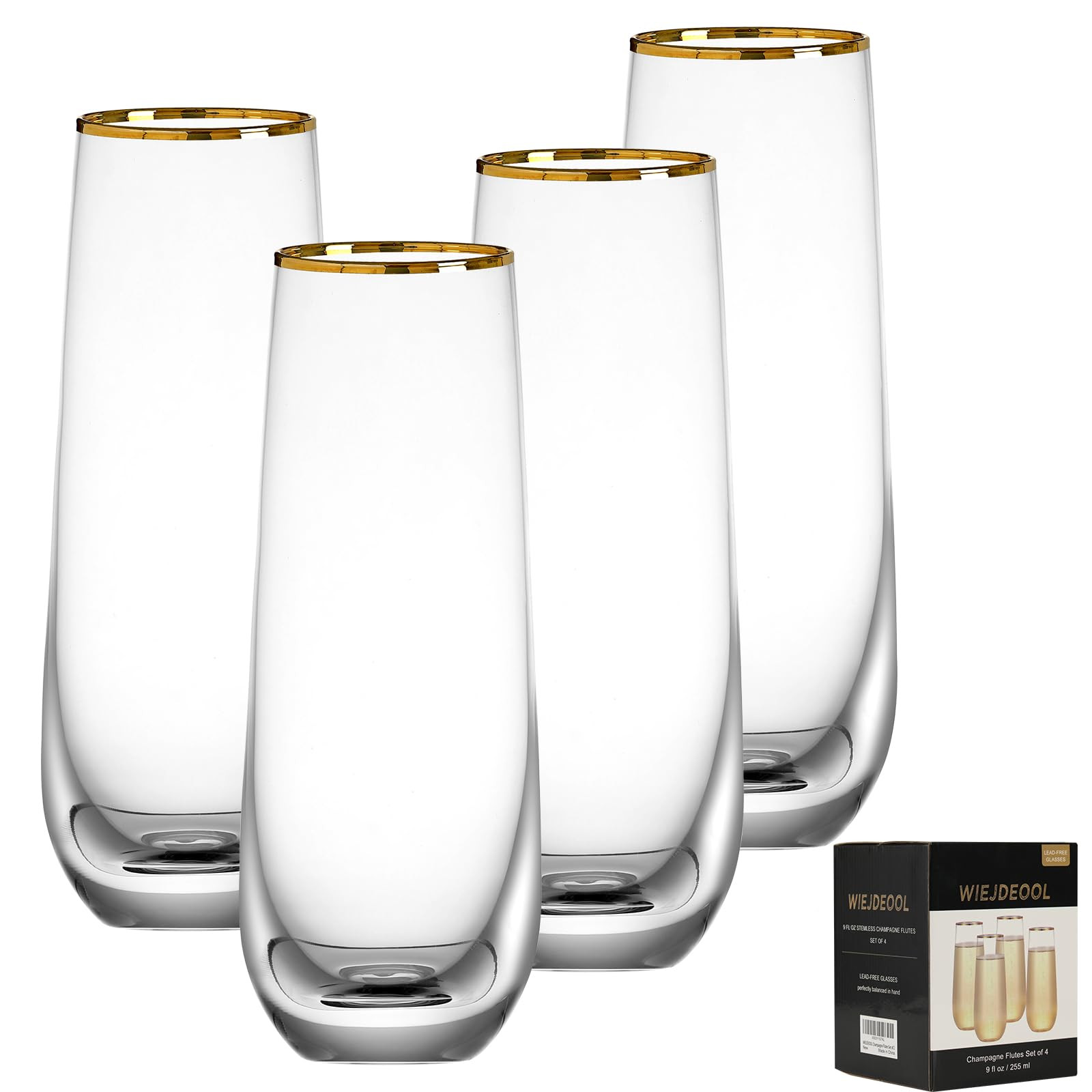 Stemless Champagne Flutes Set of 4, Gold Rim Champagne Glasses, Best Gift | Amazon (US)