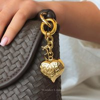 Heart Bag Charm - Puffy Heart Bag Charm Sacred For Gold Padlock Bow Cz Bowknot | Etsy (UK)