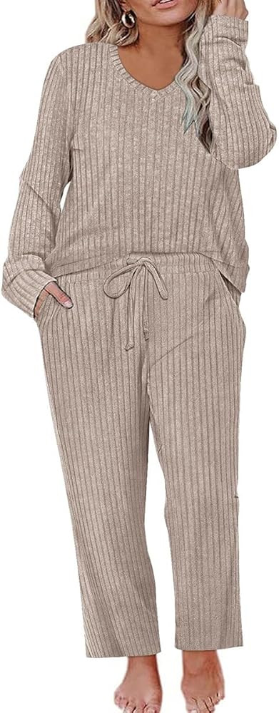 RITERA Womens Plus Size 2 Piece Outfits Lounge Sets Knit Sweatsuit Long Sleeve Pullover Tops Wide... | Amazon (US)