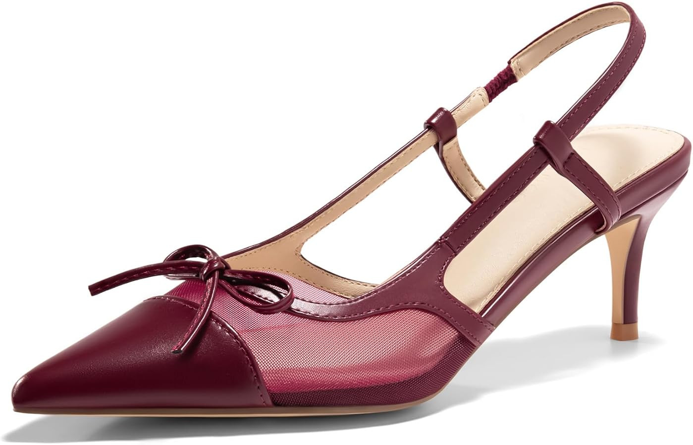 Coutgo Womens Kitten Heels Slingback Mesh Pumps Bow Tie Closed Pointed Toe Two Tone Slip on Work ... | Amazon (US)