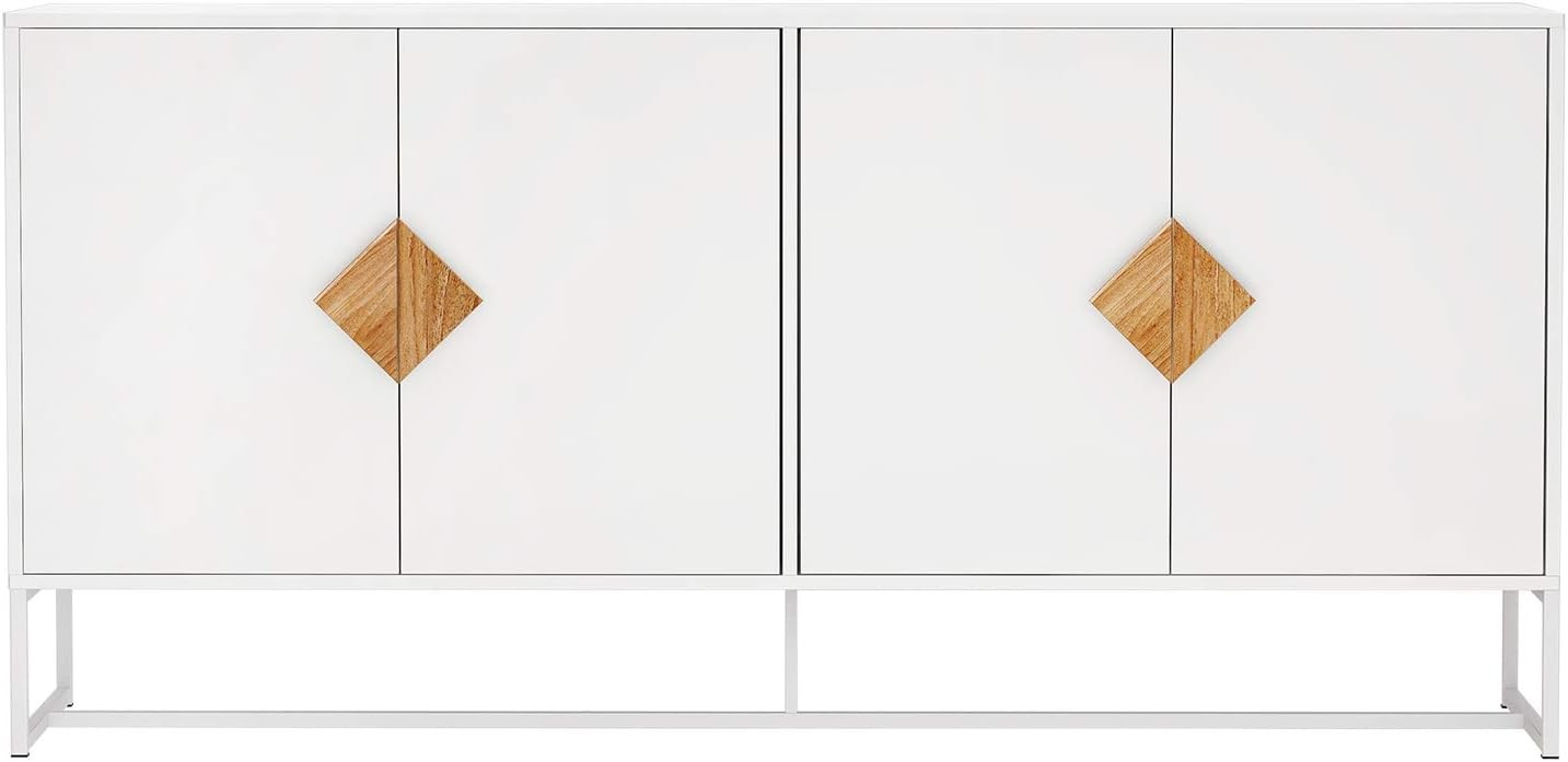 RASOO Sideboard Cabinet White Modern 4 Doors Kitchen Buffet Storage Cabinet Televison Tables Entr... | Amazon (US)