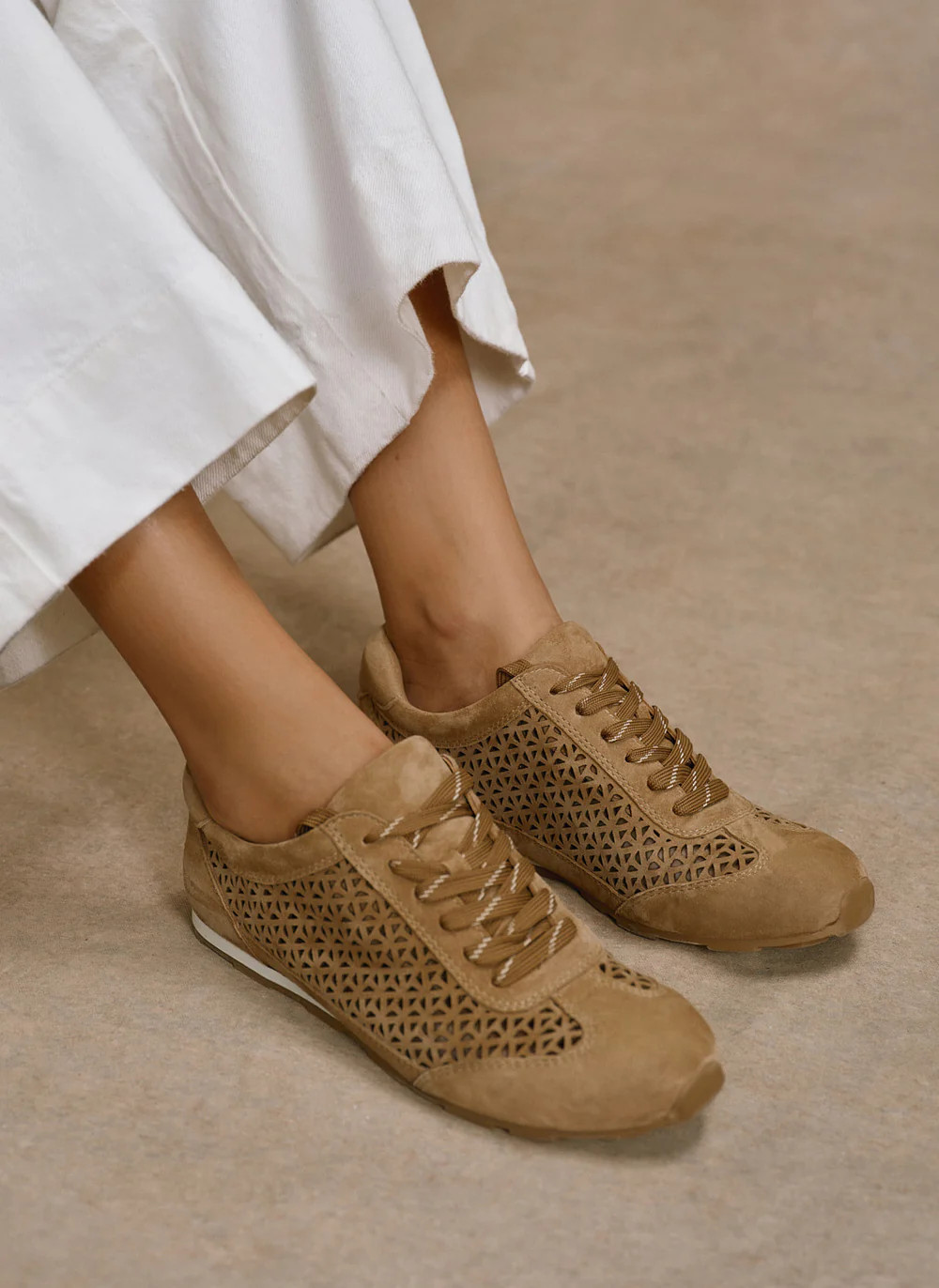 Talia Tan Suede Cut Detail Trainers | Mint Velvet
