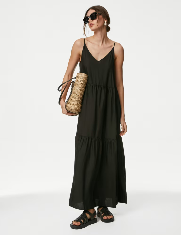 V-Neck Strappy Midaxi Tiered Beach Dress | Marks & Spencer (UK)