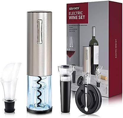 EZBASICS Electric Wine Bottle Opener kit Rechargeable Automatic Corkscrew contains Foil Cutter Va... | Amazon (US)