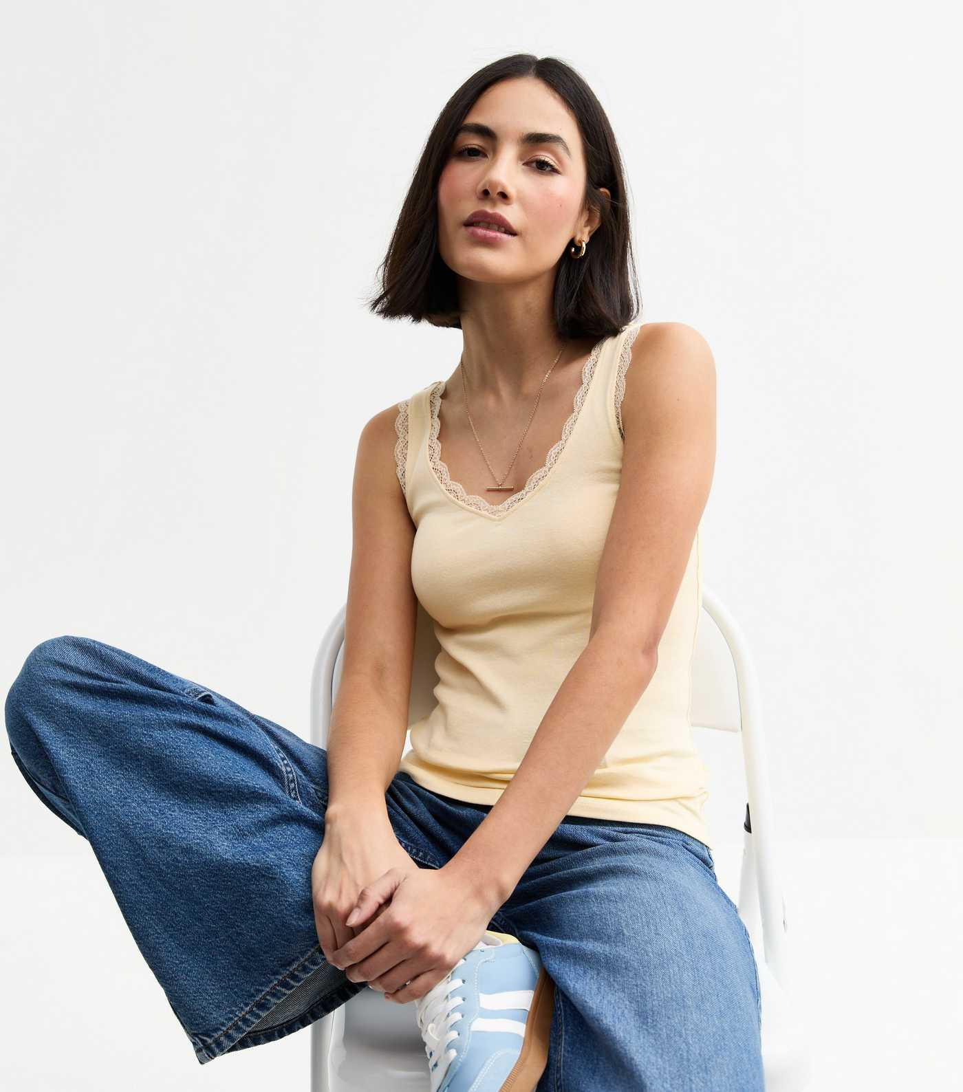 Yellow Lace Trimmed Jersey Vest | New Look | New Look (UK)