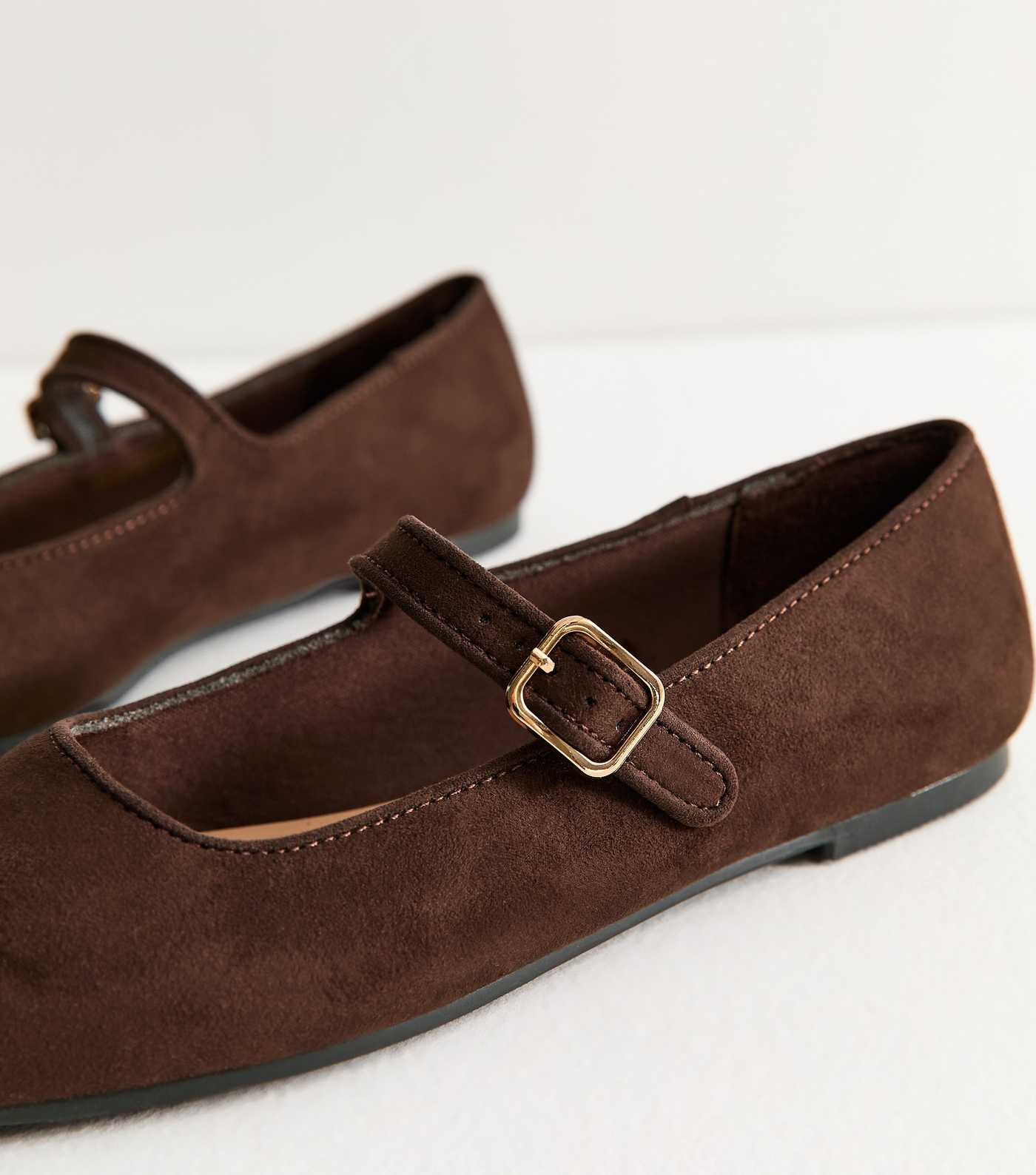 Dark Brown Faux Suede Mary Jane Ballet Flats | New Look | New Look (UK)