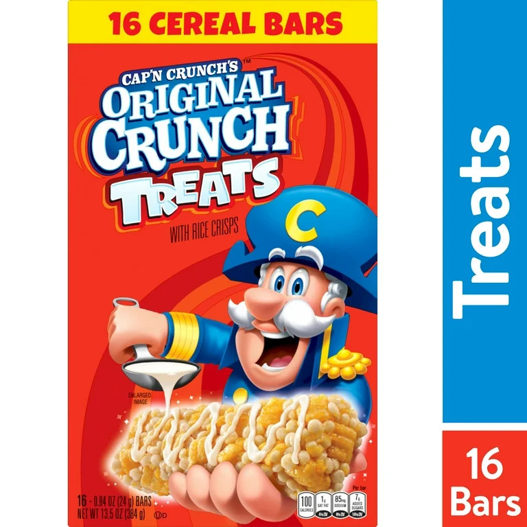 Cap'n Crunch Treats Cereal Bars, Original Crunch, 0.84oz Bars (16 Pack) | Walmart (US)