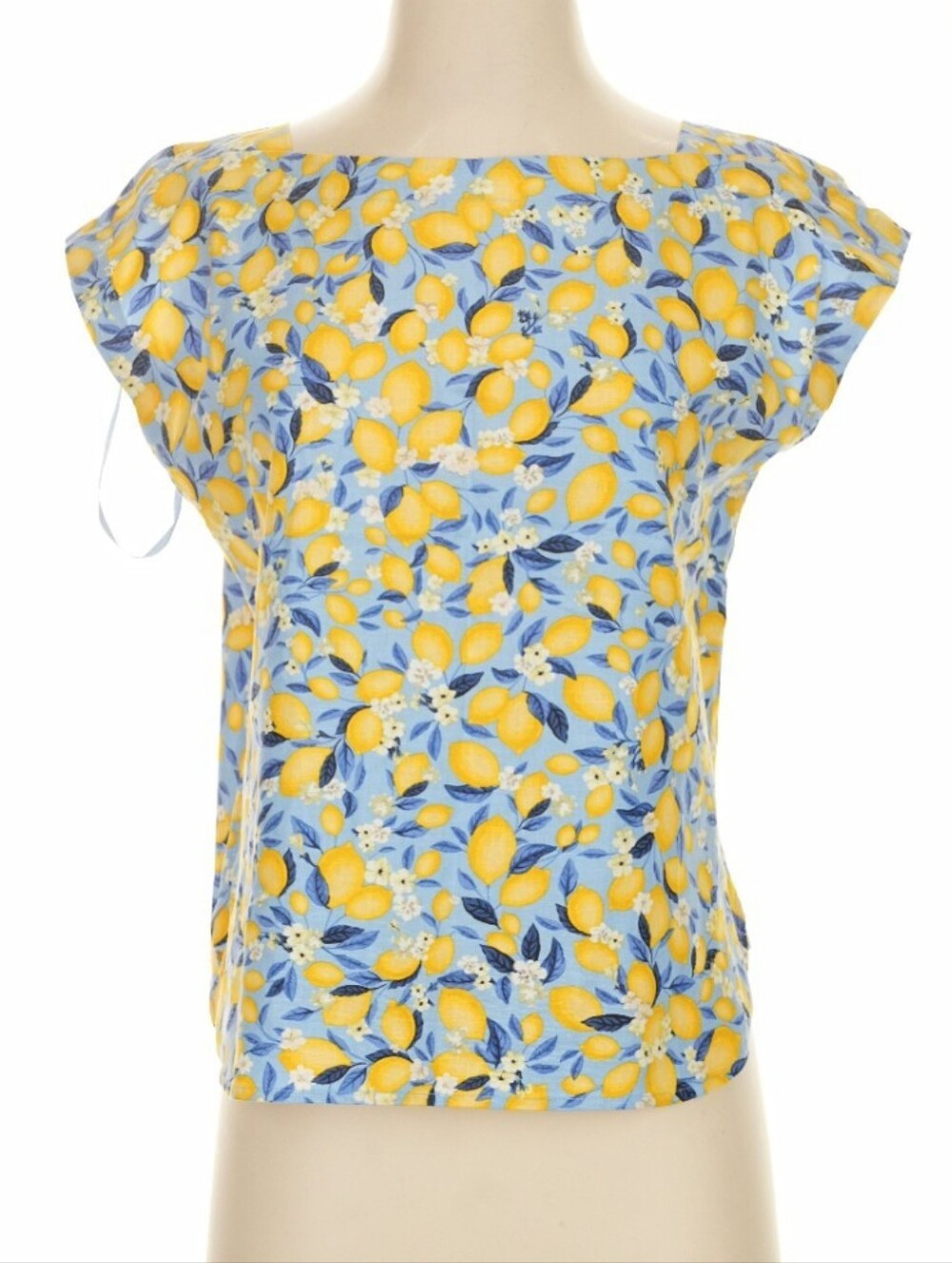 NWT Ann Taylor Lemon Print Cap Sleeve Linen Blouse - Yellow & Blue, X-small | Poshmark