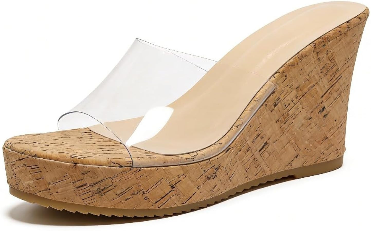 Faithgee Women's Fashionable Cork Wedge Sandals, Clear Casual Comfortable Transparent High Heel C... | Amazon (US)