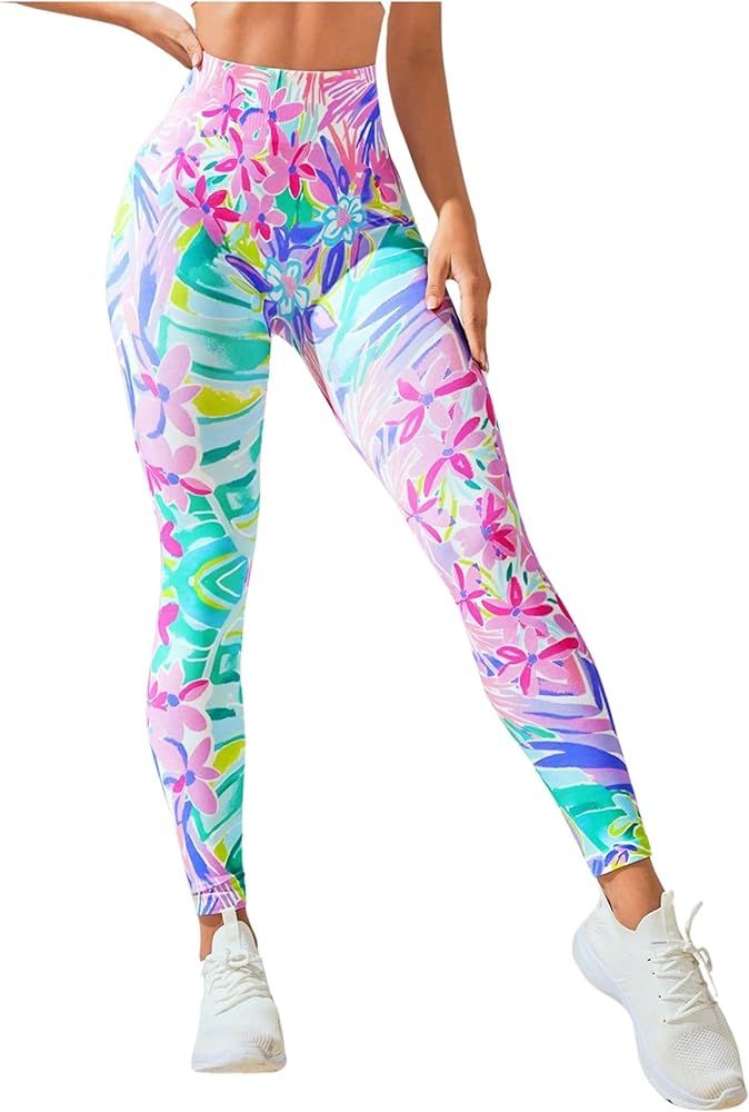 GORGLITTER Women's Graphic Printed Leggings High Waisted Tummy Control Yoga Pants Workout Running... | Amazon (US)