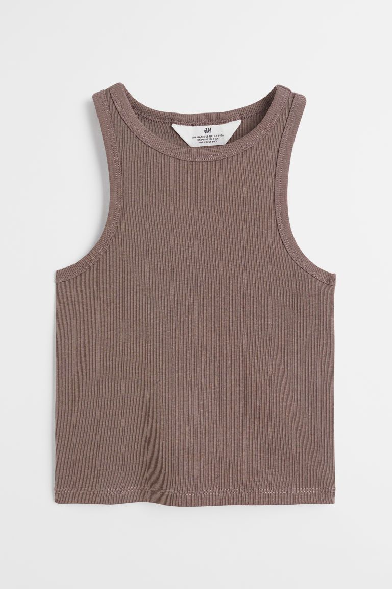 H & M - Ribbed Cotton Tank Top - Beige | H&M (US + CA)