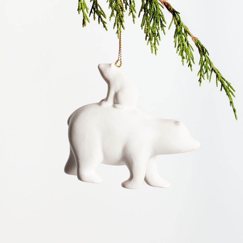 Ceramic Polar Bear with Baby Christmas Ornament | Crate and Barrel | Crate & Barrel