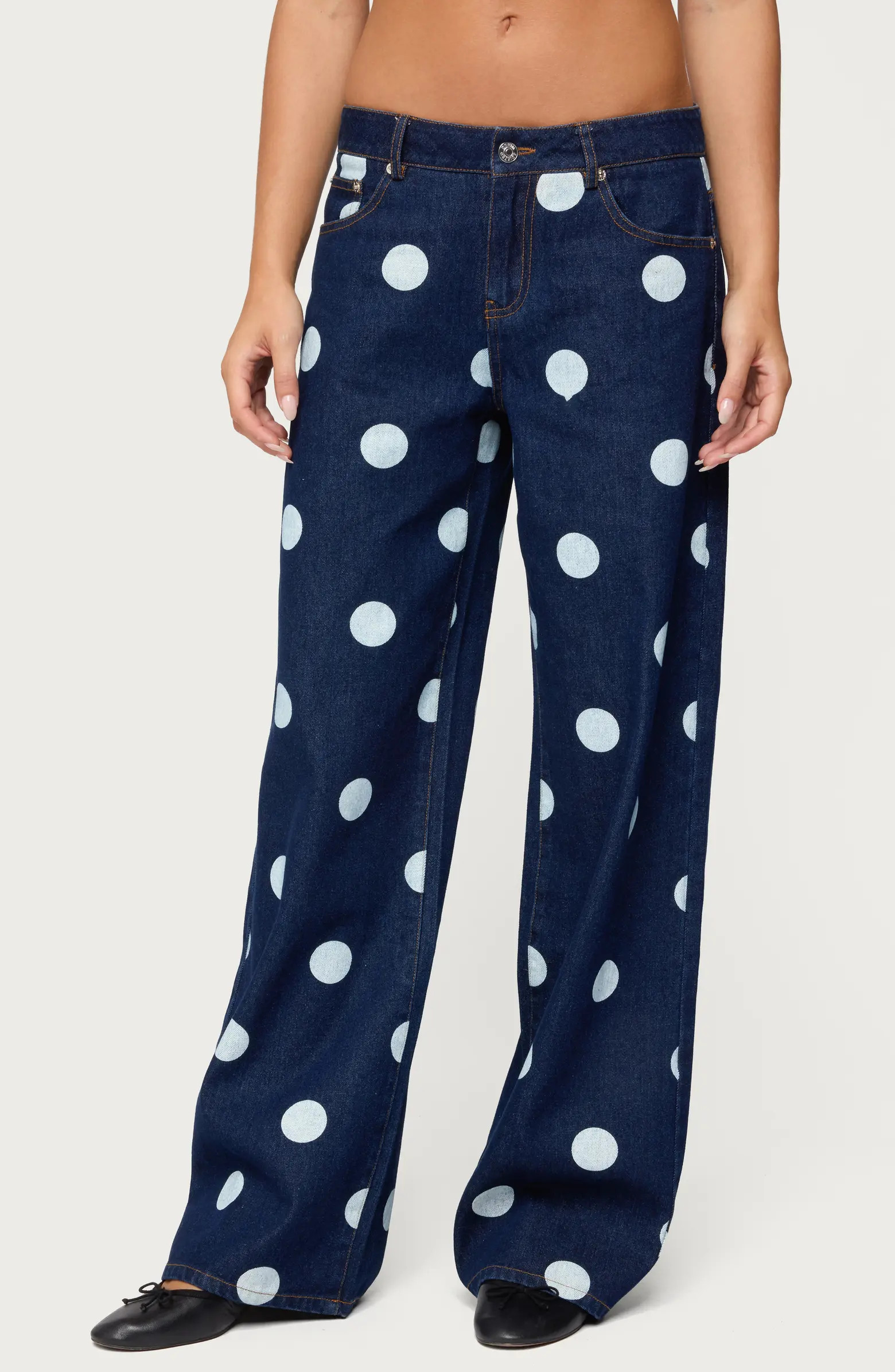 Leyah Polka Dot Low Rise Wide Leg Jeans | Nordstrom