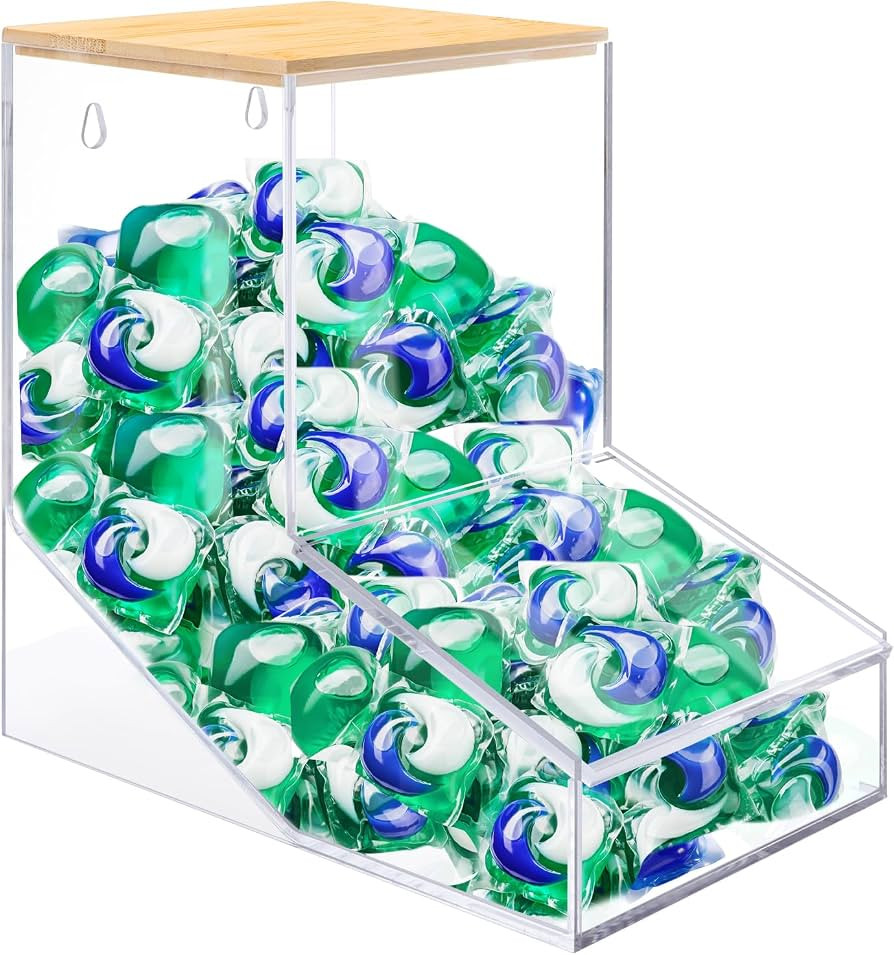 JYPS Laundry Box, Acrylic Dishwasher Pod Rack with 2 Lids | Amazon (US)