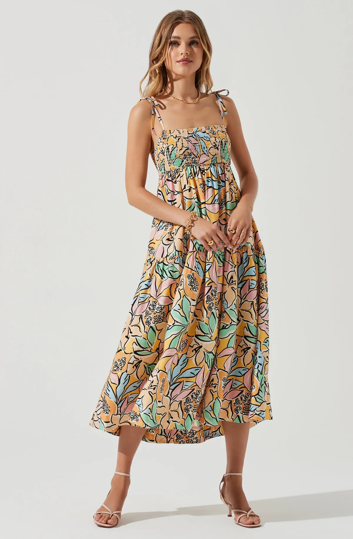 Marlene Tropical Print Square Neck Midi Dress | ASTR The Label (US)