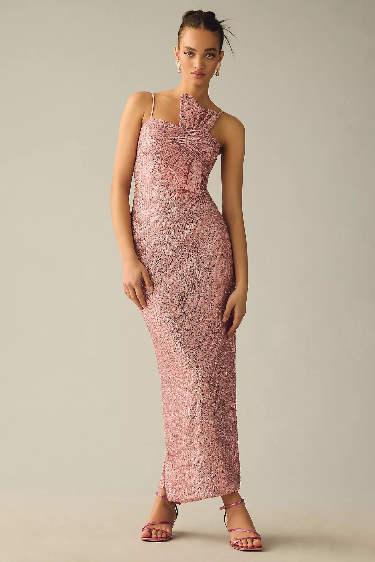 Mac Duggal Strapless Faux-Bow Sequin Column Gown | Anthropologie (US)