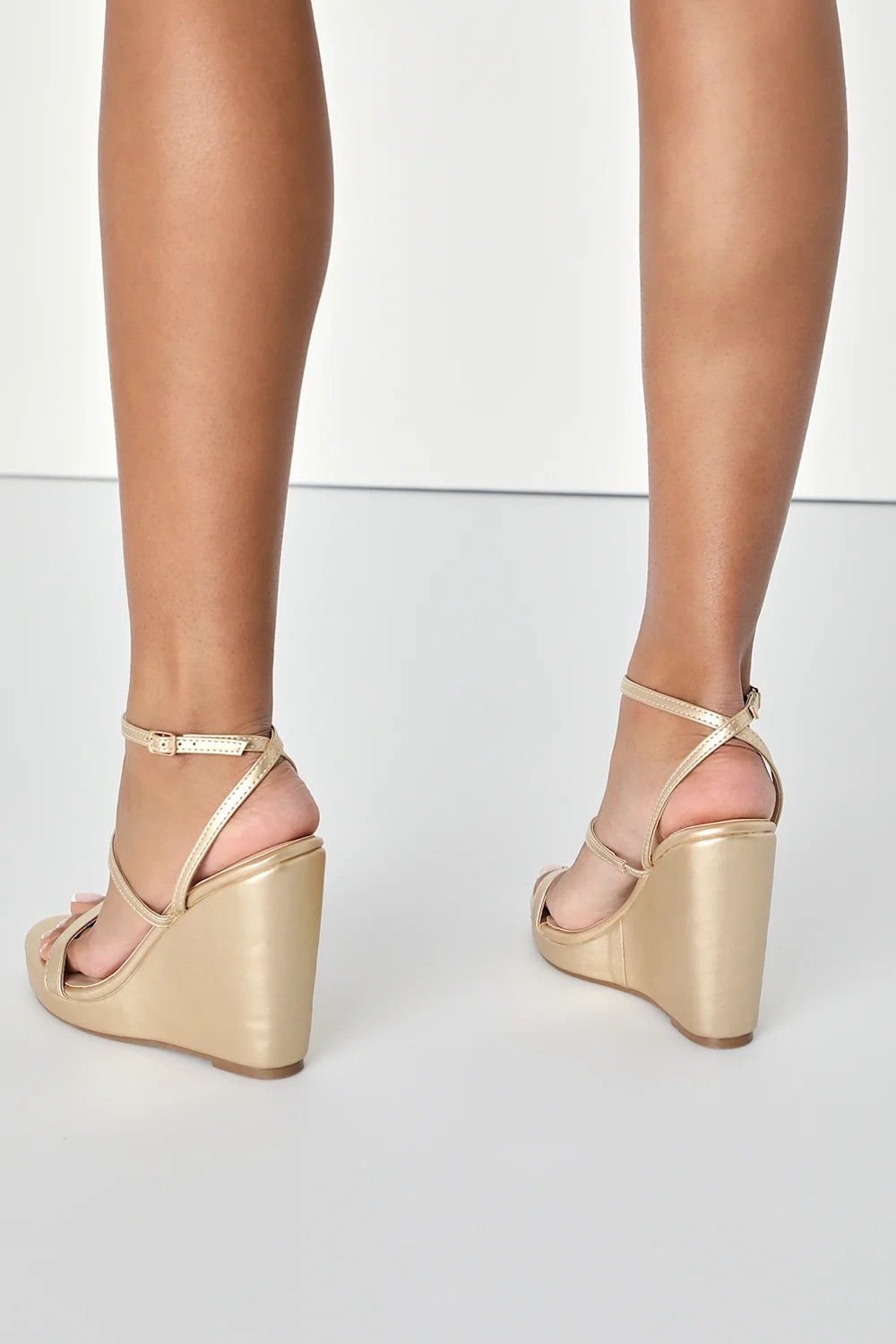 Basik Gold Ankle Strap Platform Wedge Sandals | Lulus (US)