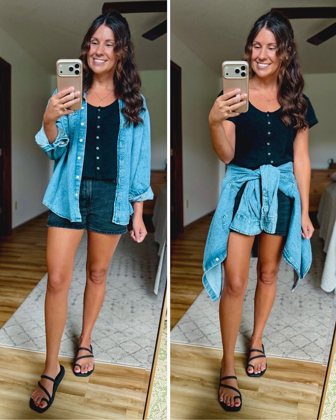 xs in my tee (100% cotton and comes in green and cream too) and Xs in my denim button up. My black denim shorts are older so linked similar! My croc sandals are size 6.

#LTKgrwm #LTKSeasonal #LTKPetite