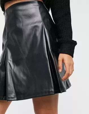 ASOS DESIGN pleat leather look mini skirt in black | ASOS (Global)
