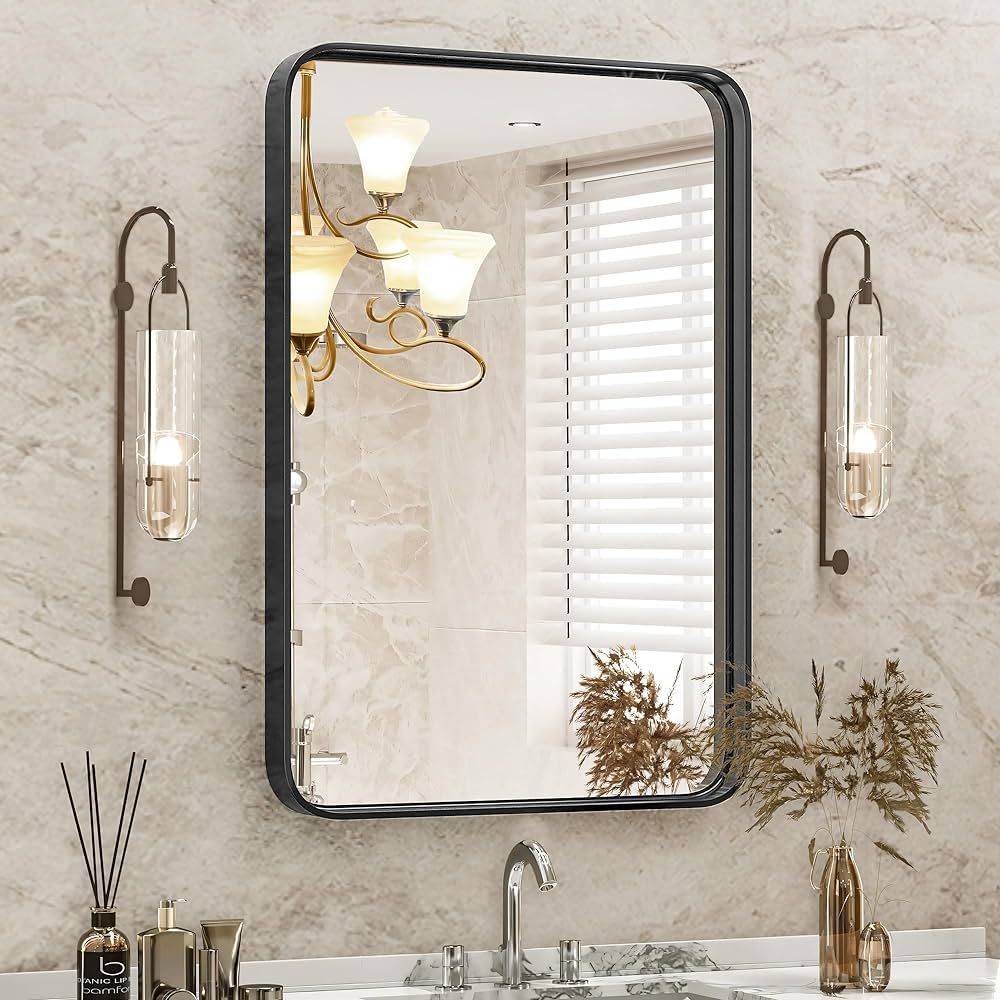 DUMOS Black Metal Framed Vanity Rounded Rectangle Bathroom Mirrors for Over Sink Wall, 30x22 Inch... | Amazon (US)