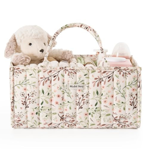 Blissful Diary Nappy Caddy Organiser, Baby Diaper Caddy for Nappy Station, Stylish Storage Basket for Newborn Essentials, Baby Shower Gifts for Girl or Boy,Pastoral Daisy | Amazon (UK)