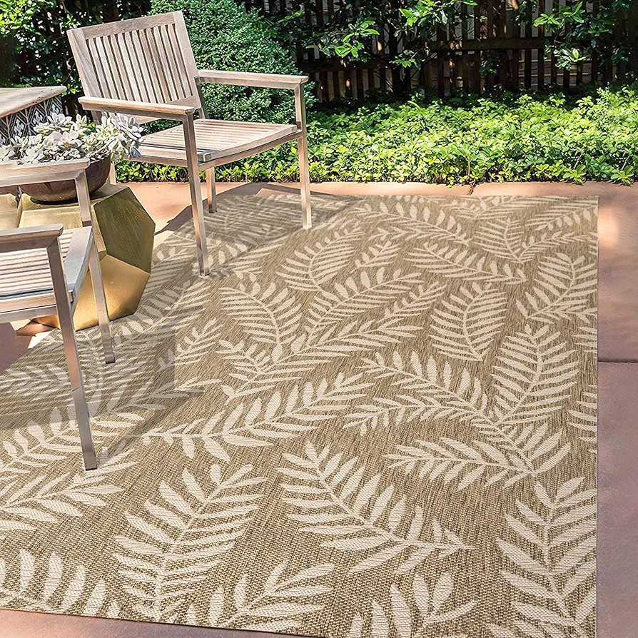 JONATHAN Y SMB119A-3 Nevis Palm Frond Indoor Outdoor Area-Rug Coastal Floral Easy-Cleaning Bedroo... | Amazon (US)