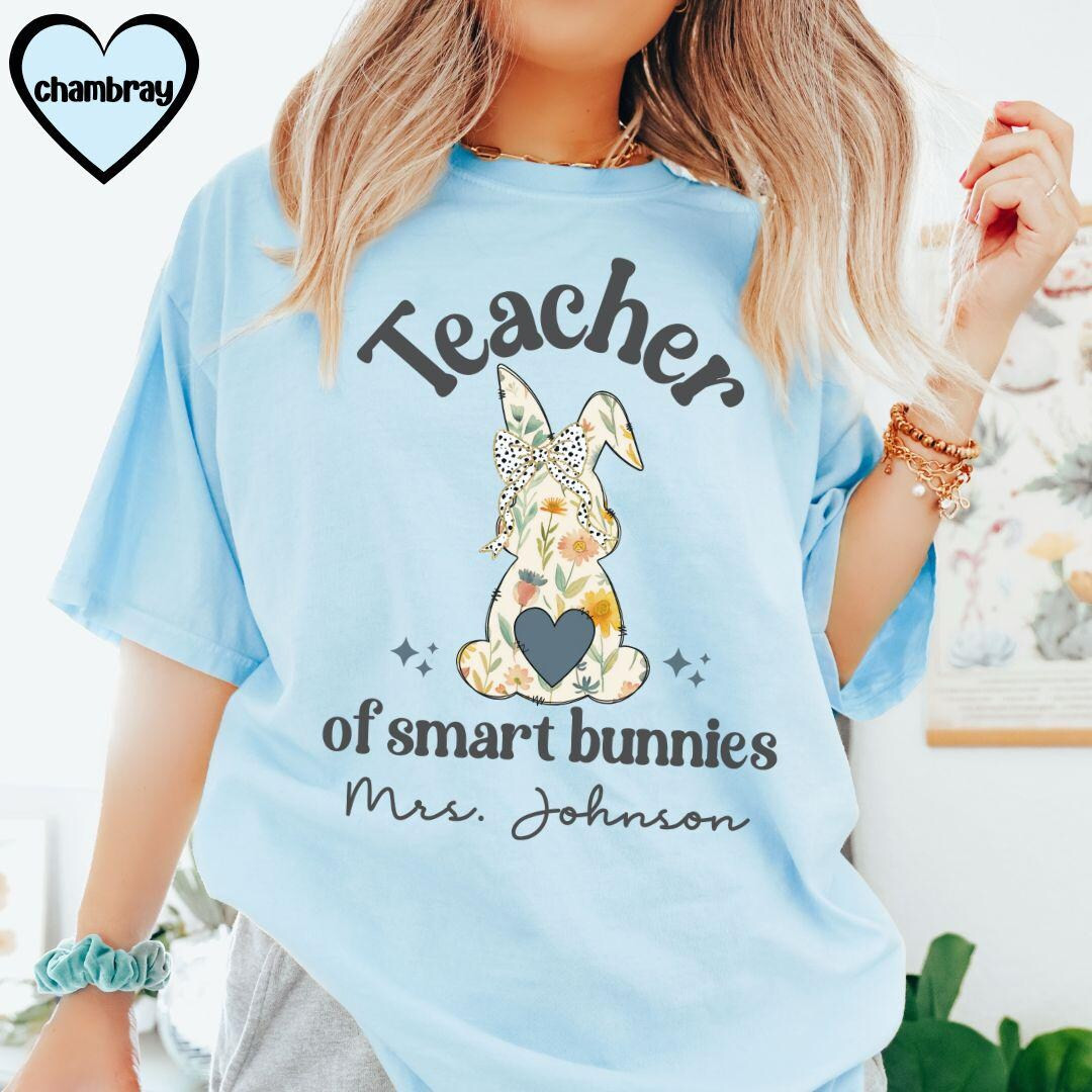 Custom Funny Teacher Easter Shirt, Custom Wildflower Teacher Easter Tee, Teacher Dalmatian Bow T-... | Etsy (US)