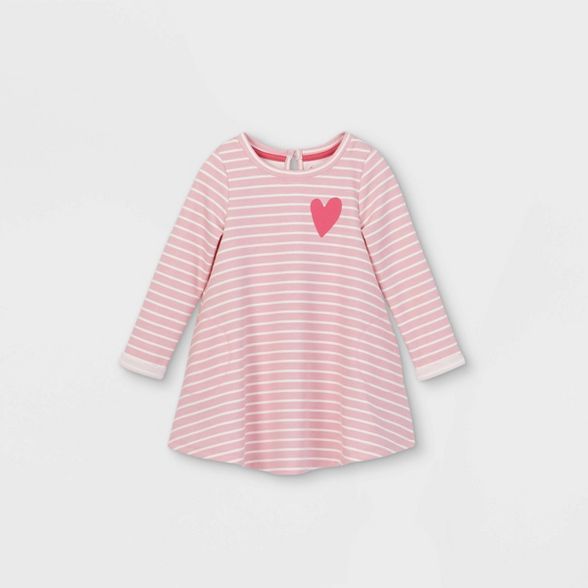 Toddler Girls' Heart Striped Long Sleeve Dress - Cat & Jack™ Pink | Target