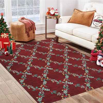 Christmas Area Rugs for Living Room Bedroom Xmas Berries Holly Branches Festival Winter Decorations Rugs Soft Rug | Target