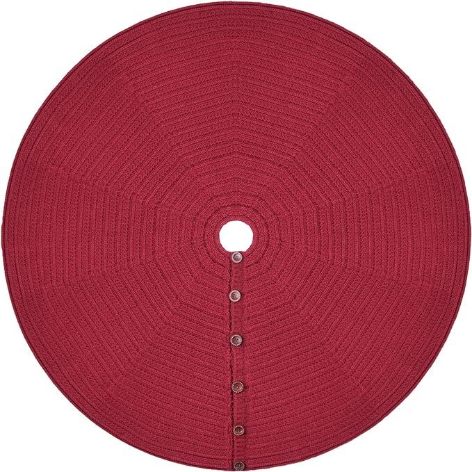 Starry Dynamo 48-Inch Knitted Christmas Tree Skirt Round with Oak Buttons (Burgundy) | Amazon (US)