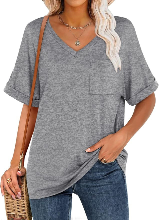 ANRABESS Women T Shirts Oversized Short Sleeve V Neck 2025 Summer Casual Loose Tops Basic Tee Shi... | Amazon (US)