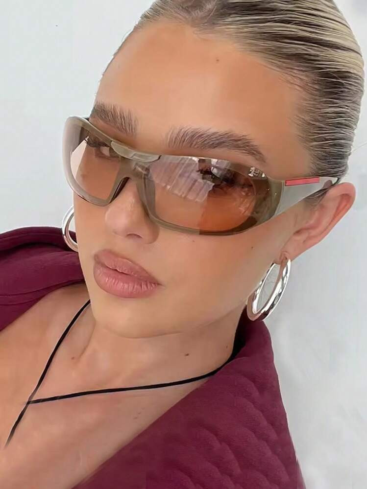 1pc Y2K Wraparound Fashion Glasses, Millennium Futuristic Style, European & American Style Glasses, Integrated Personalized Eyewear | SHEIN
