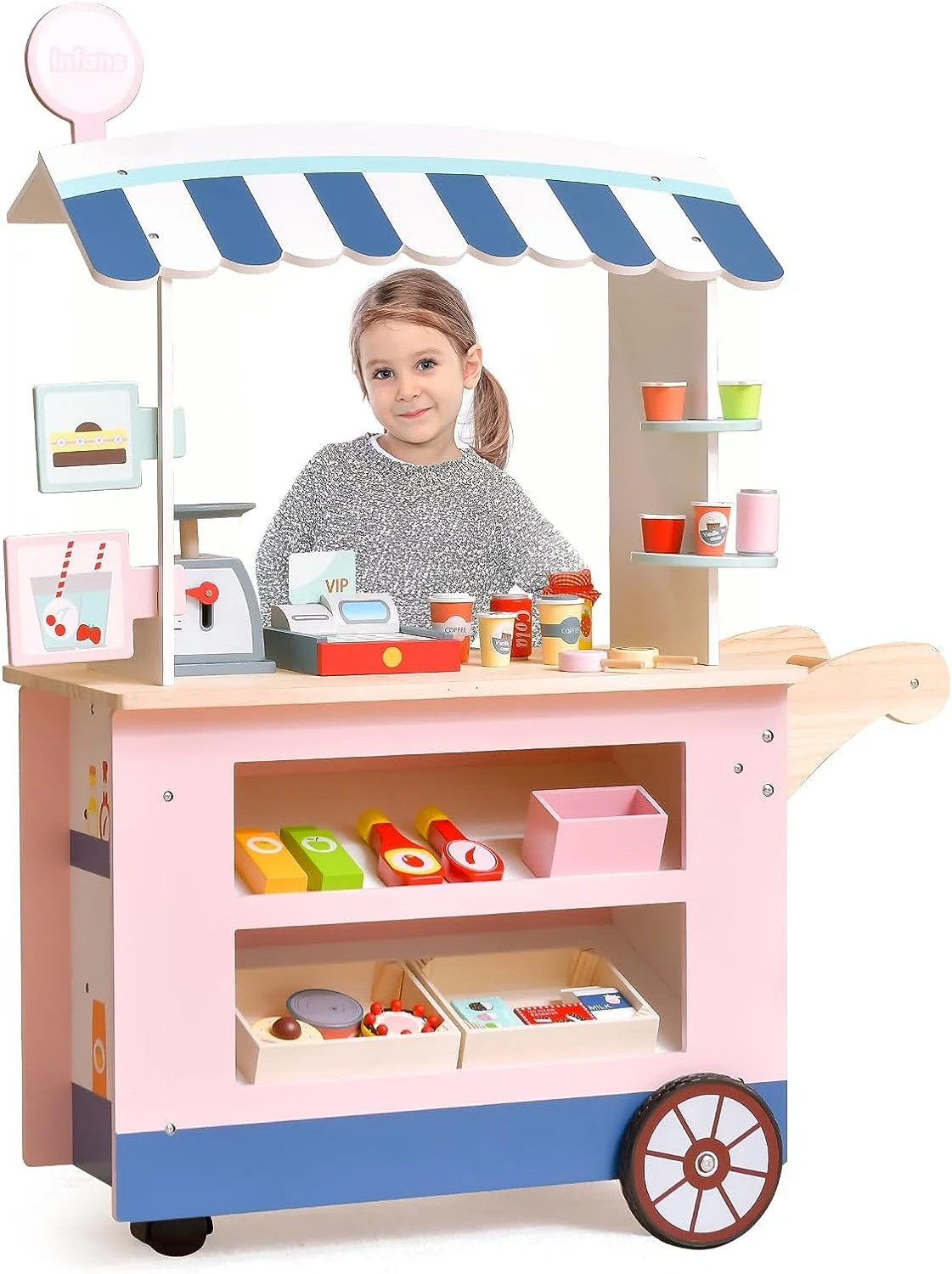 INFANS Wooden Grocery Store Marketplace Toy, Colorful Market Stand Pretend Play Set with Universa... | Walmart (US)