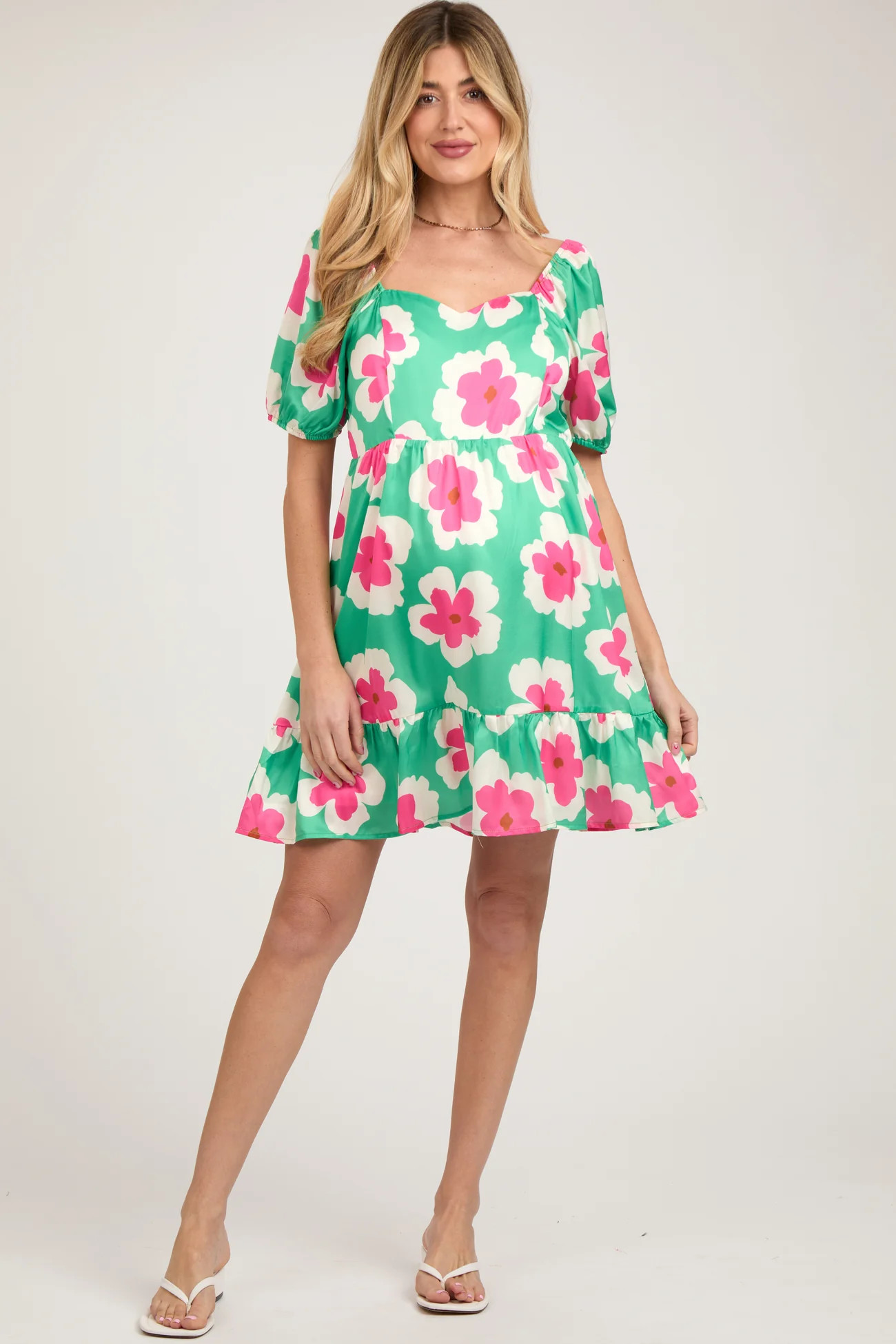 Green Floral Ruffle Hem Maternity Dress | PinkBlush Maternity