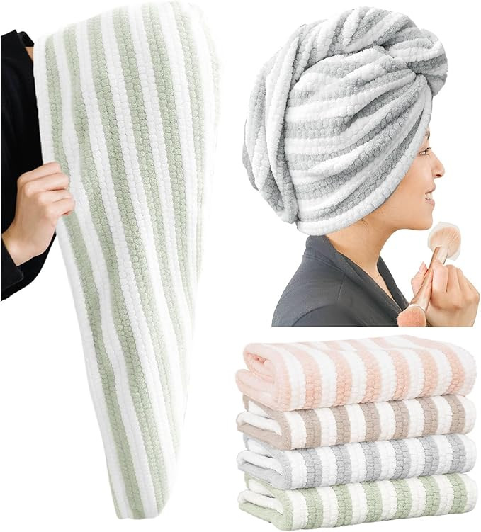 Extra Large 4 Pack Microfiber Hair Towel Wrap for Women Super Absorbent & Quick Dry Hair Drying T... | Amazon (US)