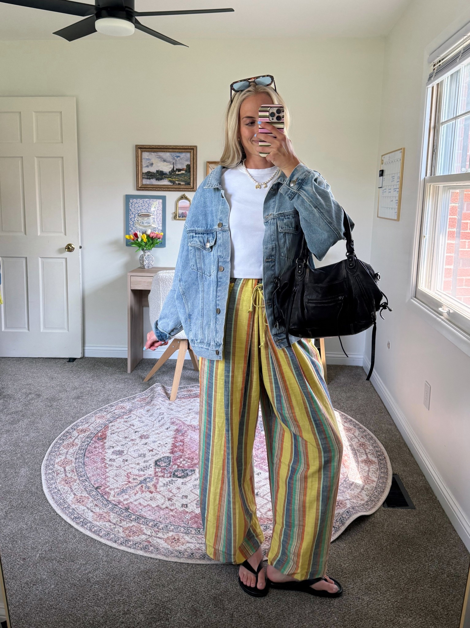 Denim jacket outfit! Medium in the pants 🌈🌼