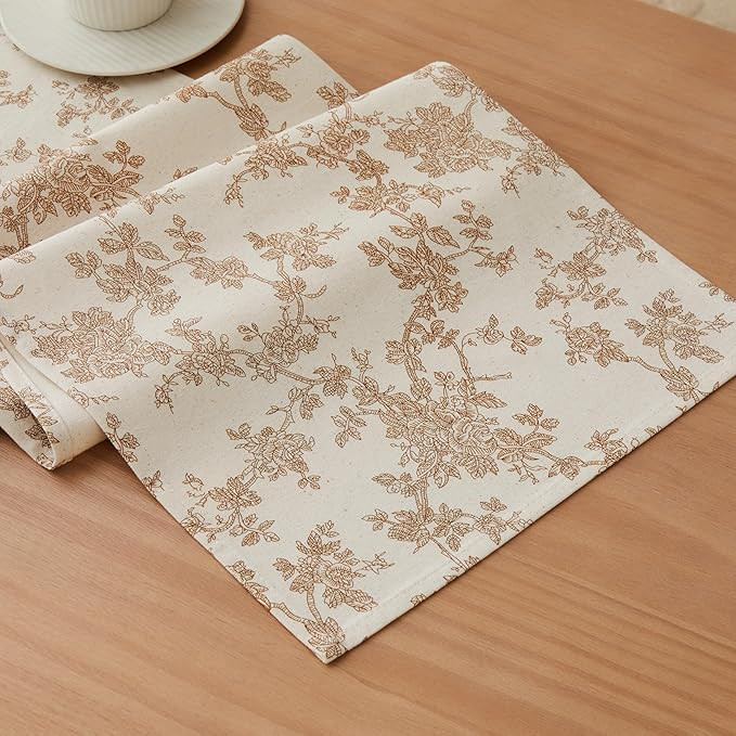 100% Cotton French Pastoral Table Runners, 13x60 Inch Brown Farmhouse Table Runners 60 Inches Lon... | Amazon (US)