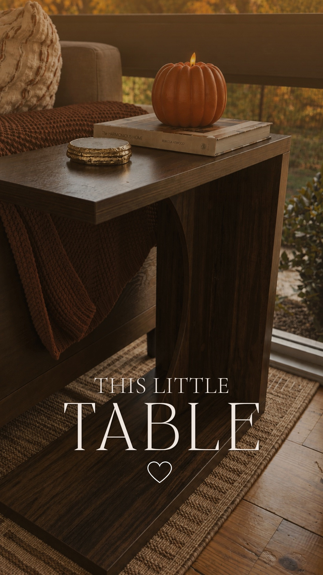 Okay this little table was MADE for this spot 🤎 It’s slim enough that it doesn’t crowd the room, but still gives me plenty of space for my coffee, a book, whatever I’m carrying around 😂 Easy to put together, affordable + comes in 6 colors. Such a good little Amazon home find.