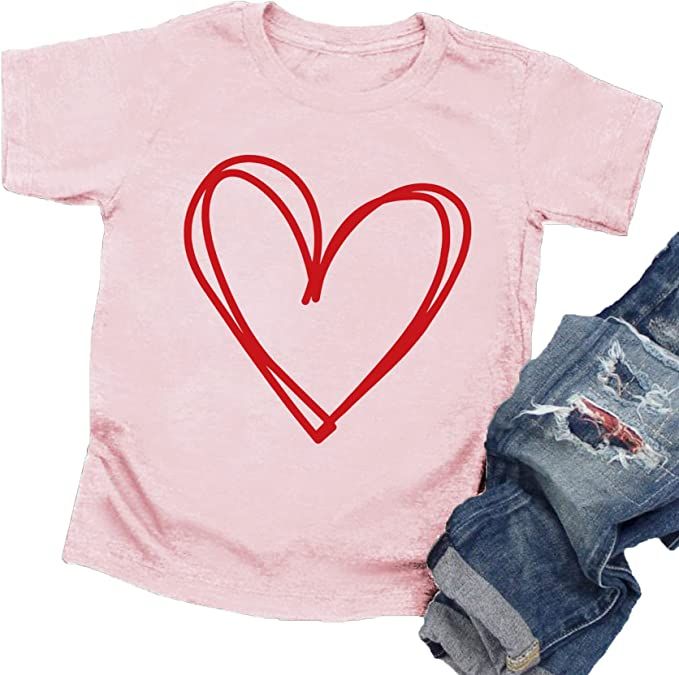 Toddler Girl Boy Valentines Day Shirt Cute Love Heart T-Shirts Kids Valentine's Day Shirts 5T - 1... | Amazon (US)