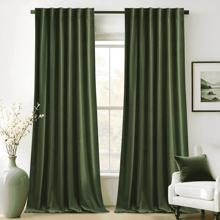 NICETOWN, Velvet Blackout Curtains (2 Panels), Olive Green | Walmart (US)