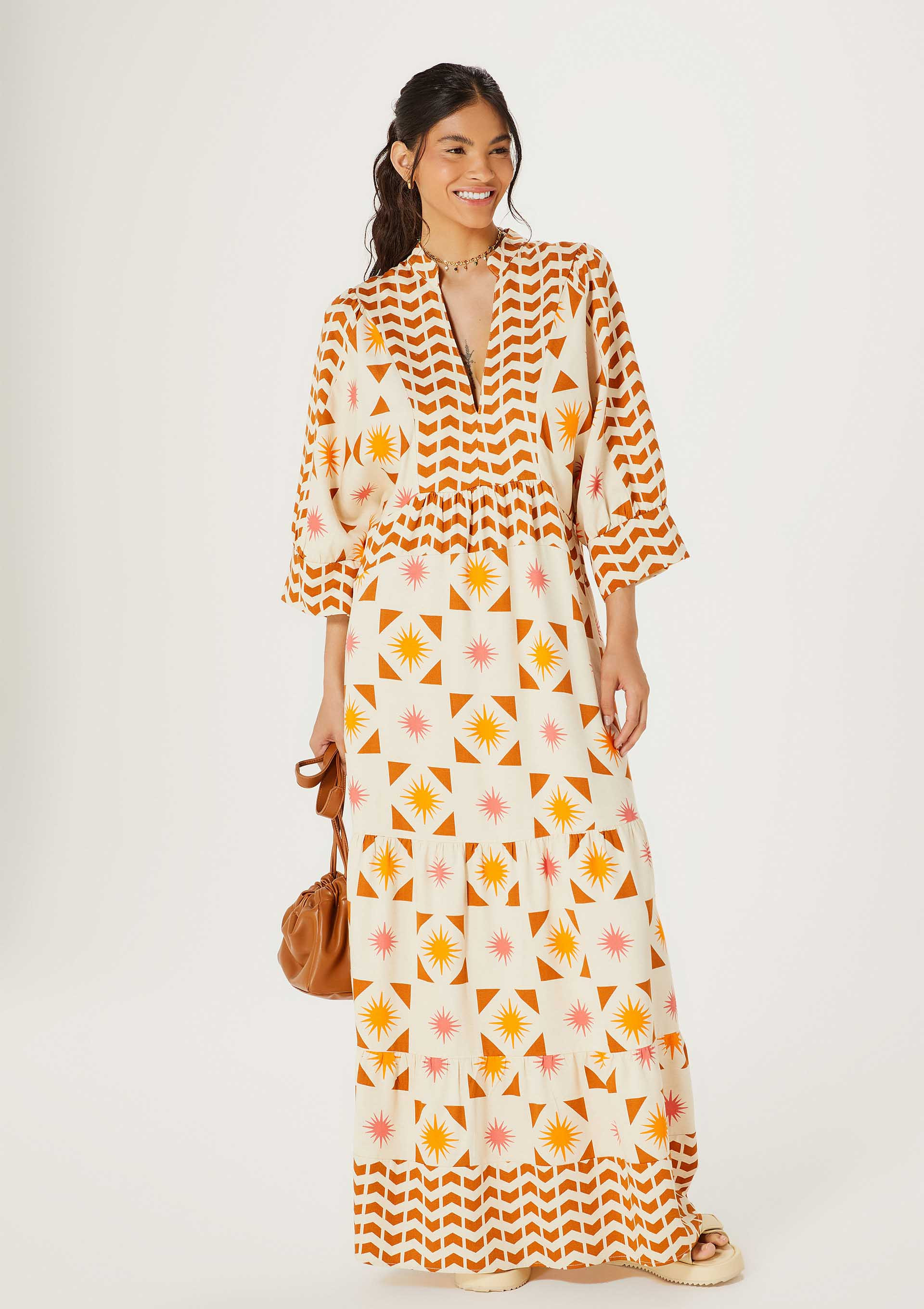 Vestido Midi Estampado Manga 7/8 - Hering Store | Hering (BR)