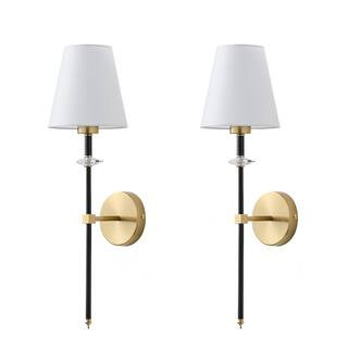 OLUZFAN Vintage 6.2 in. 2-Light Gold Wall Sconce with White Fabric Shade and Remote Wall-Sconces-... | The Home Depot