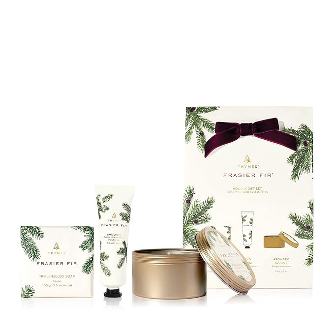 Thymes Frasier Fir Hand Cream, Travel Candle Tin and Bar Soap Gift Set | Amazon (US)
