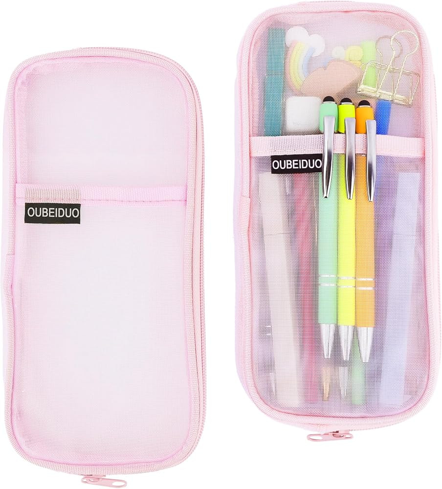 Pencil Case, Pink Pencil Pouch, Mesh Pencil Case, Clear Pencil Case With Zipper, Pencil Bag, Larg... | Amazon (US)